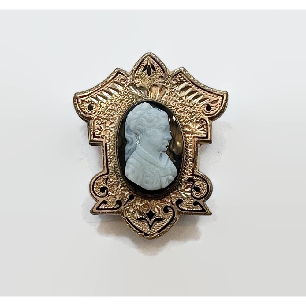 Cameo Brooch, Hardstone, Victorian, Antique, Gold, Black, Vintage